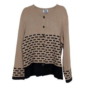 Vintage Mita Cardigan Womens Size 18 Beige Black Krinkle Spun Knit Career